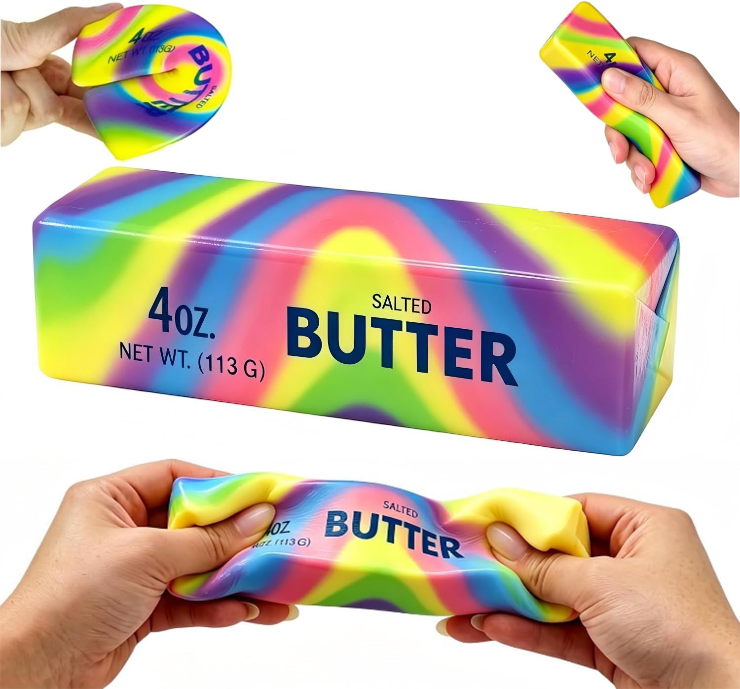 Rainbow Butter Squishy Toy - New Realistic Butter Stick Squeeze，Slow Rising Squishies Butter Squeeze Sensory Toys，Anxiety & Sensory Relief, Office, School & Daily Use(Rainbow Color)