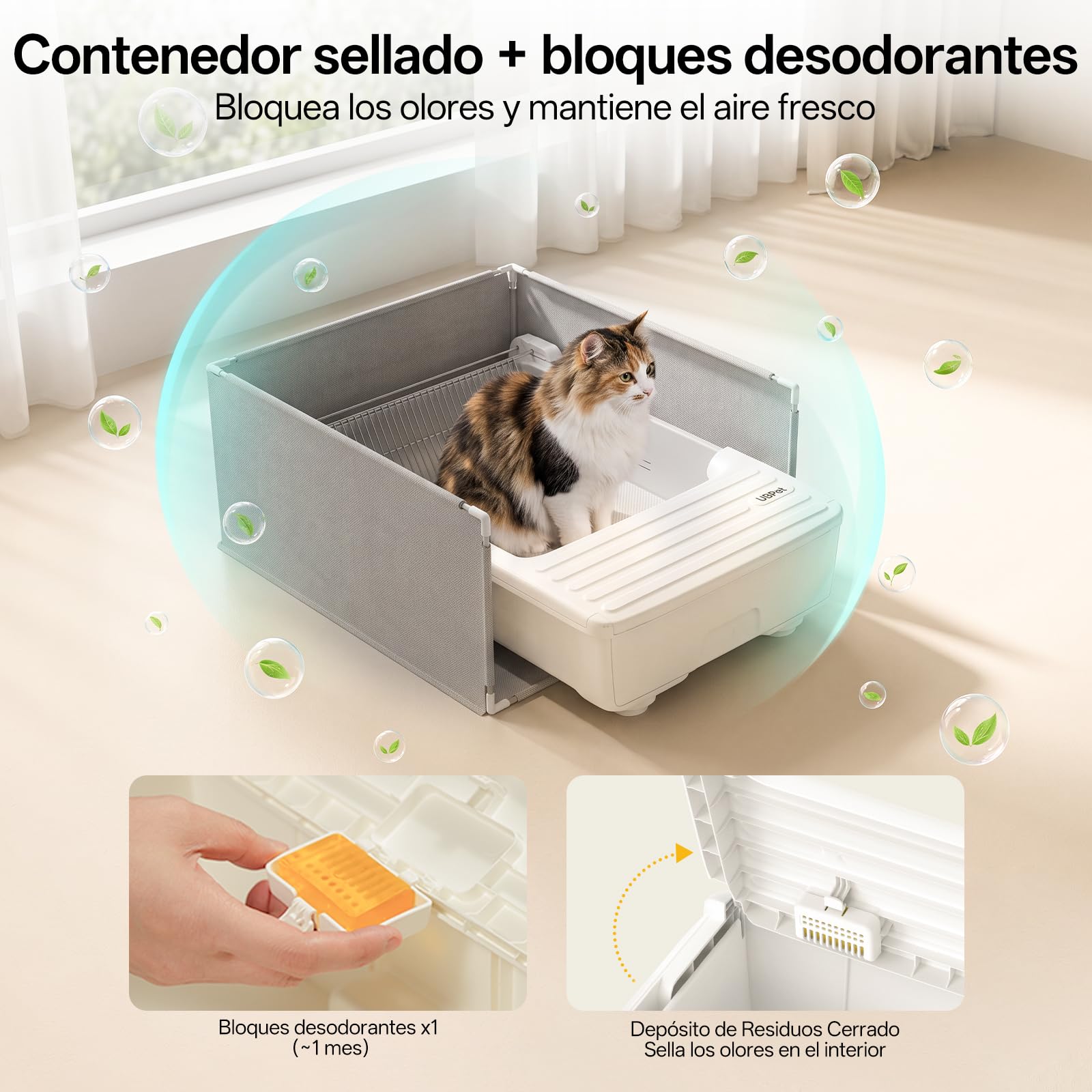 UBPET Selbstreinigende Katzentoilette, offene automatische Katzentoilette für mehrere Katzen, Sicherheitssensoren, Steuerung per App, geruchsneutral, geeignet für Bentonit-Mineralstreu