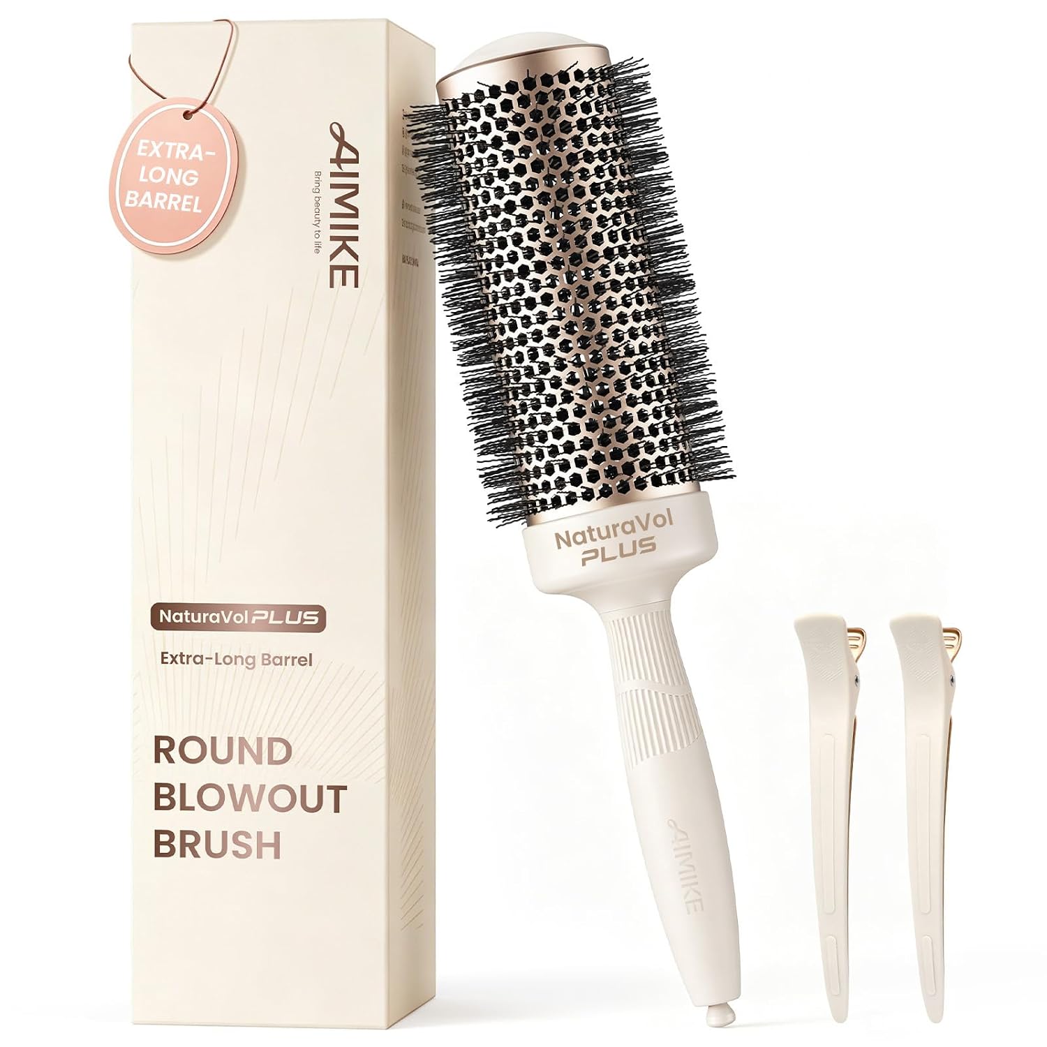 AIMIKE NaturaVol PLUS Extra-Long Round Brush for Blow Out, 2.1" Round Hair Brush (3" Full Diameter) for Long & Thick Hair, Nano Thermal Ceramic Tech for Faster Drying, Adds Volume & Shine