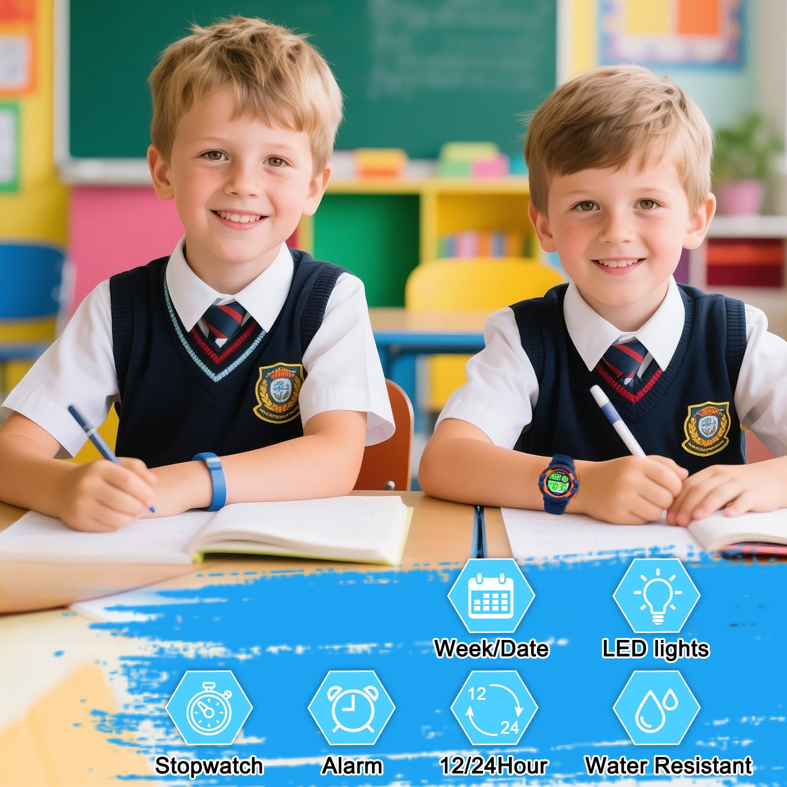 Reloj Niño Digital Infantil con 7 Luces LED,Impermeable 3 ATM, Alarma,Fecha,Cronómetro,Reloj Deportivo de Pulsera para Niñas y Niños,Regalo Ideal