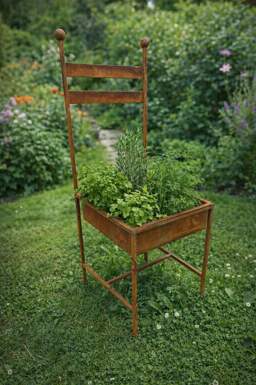 Rost Deko für Garten Metallstuhl -Rostige Vintage Garten Dekoration zum Bepflanzen - Gartendeko Rostoptik Pflanzschale groß Terasse oder Balkon