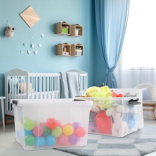 Vista 27 de Caja de almacenamiento de plástico transparente de 10 L, caja de almacenamiento con asa, paquete de 6