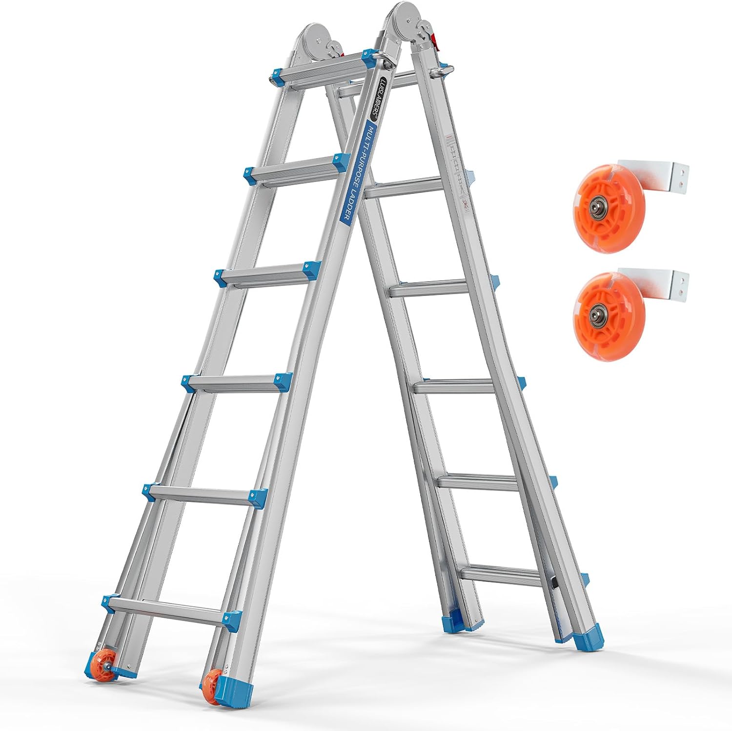 LUISLADDERS Ladder, A Frame Step Ladder Telescoping Ladder, Muti Position Folding Ladder Flared Leg & Wheels Design, 330 lbs Capacity Extension Ladder for Household Outdoor Work (22 FT)