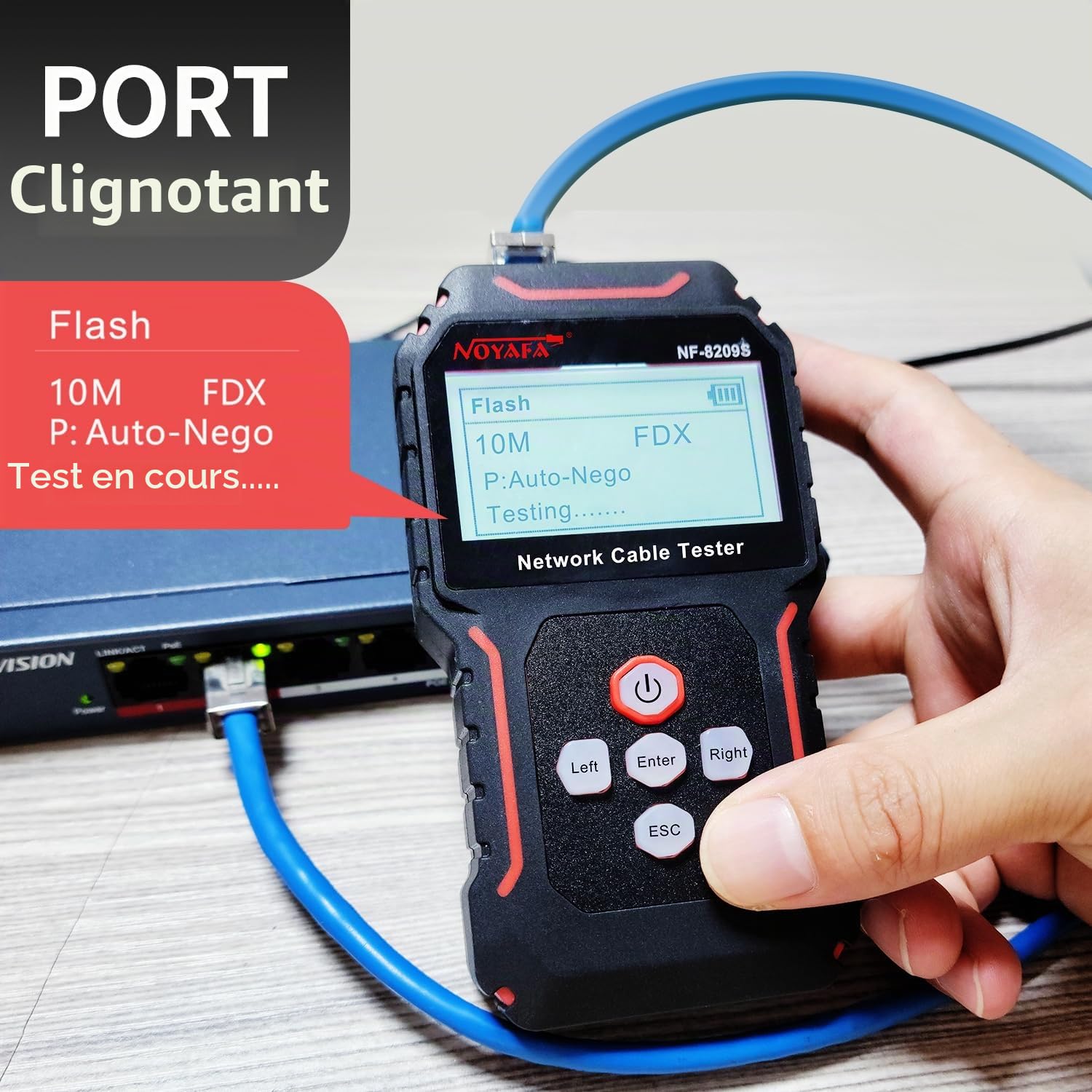 NOYAFA Testeur de câble réseau avec POE, traceur de fils avec test de longueur de câble, clignotement de port, NCV pour câble réseau, prend en charge le chargement de type C NF-8209S