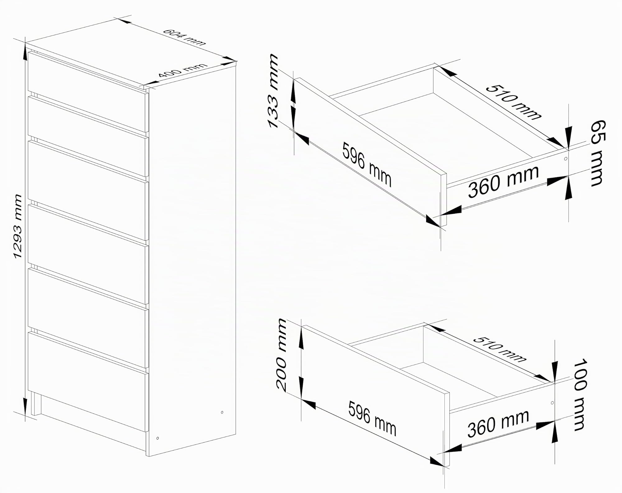 AKORD Cassettiera K60 con 6 Cassetti | Credenza Alta | Moderna Mobiletto per Soggiorno Sala da Pranzo Camera da Letto Corridoio Bagno | Armadio Cameretta | 60x130x40 cm, 43kg | Rovere artigianale
