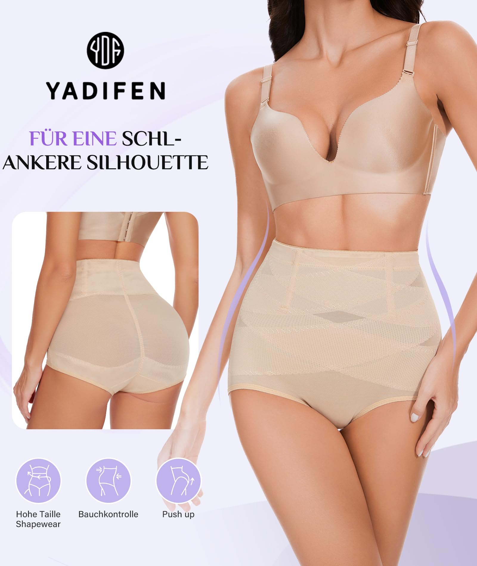 YADIFEN Damen Shapewear Unterhose Bauchweg hoher Taille Bauch Weg Unterwäsche Bauchkontrolle Miederslip Figurformende Miederhose Shape Figurformend Miederpant Body Shaper