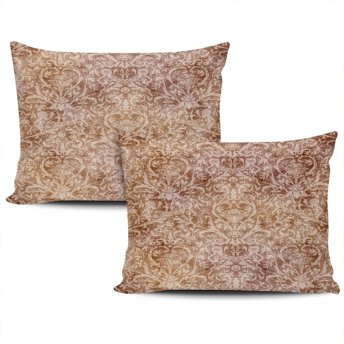 Healbrighting Set of 2 Throw Pillow Covers Pillow Case Boundoir Size 12x18 inch Vintage Brown Damask Decorative Pillowcase for Sofa Bedroom Bed Home D