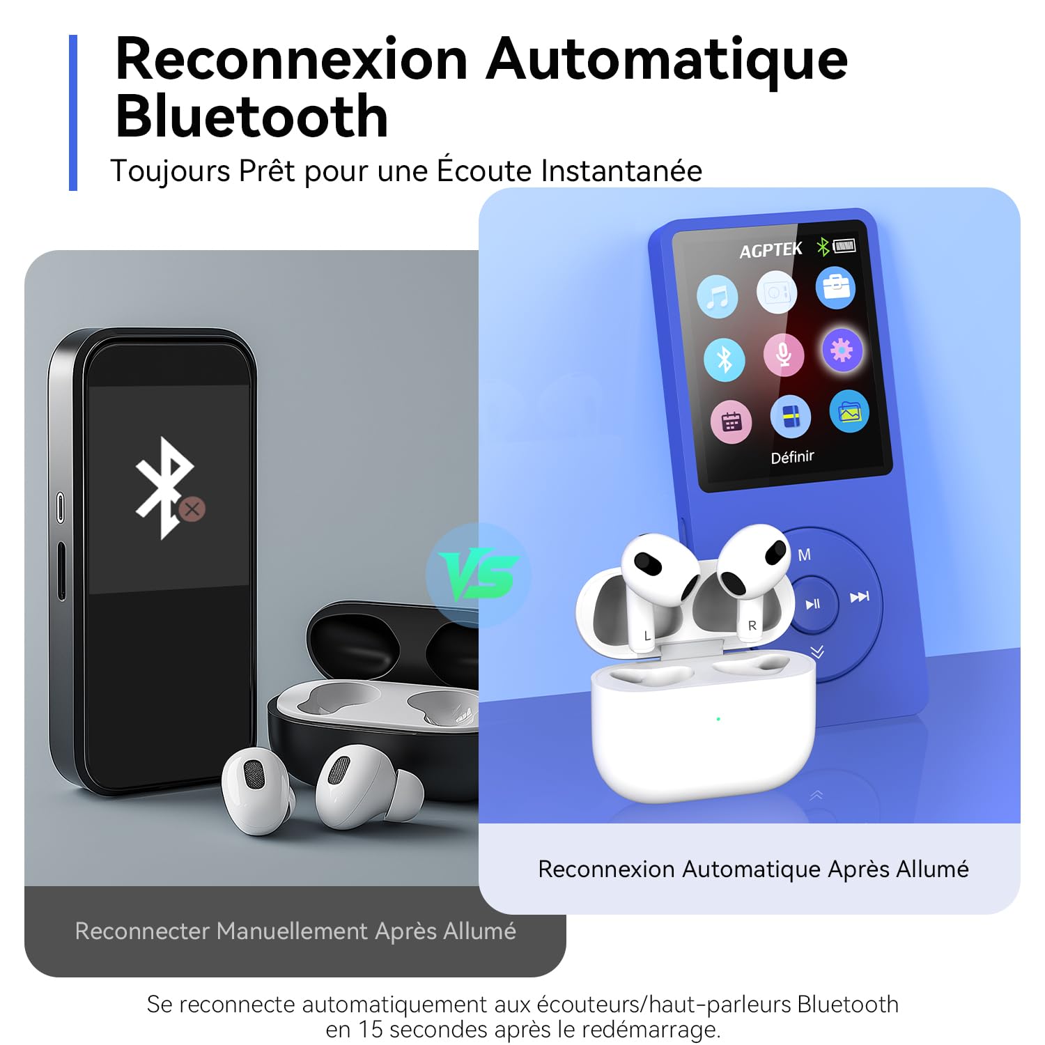 64Go Lecteur MP3 Bluetooth 5.3 AGPTEK Lecteur Musical avec Haut-Parleur et Bouton Volume Baladeur Portable sans Perte HiFi 70H Ultra-Longue Autonomie MP3 Sport avec Radio FM(sans Casque)-Bleu Foncé