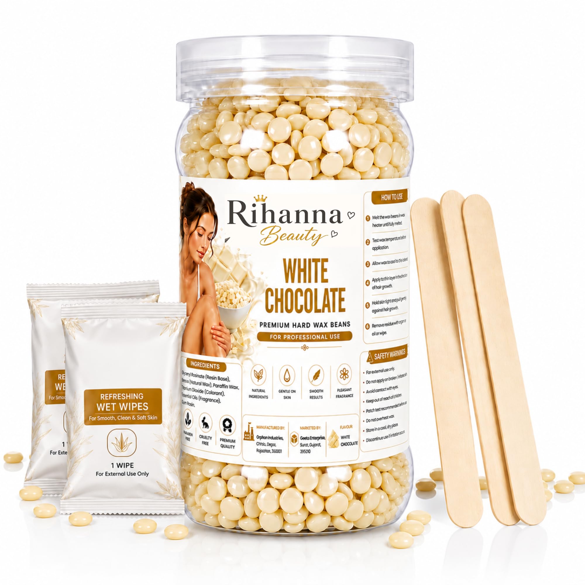 White Chocolate Hard Brazilian Wax Beans for Hair Removal 150g | Stripless Wax Beads for Women & Men | Full Body Wax for Face, Arms, Legs, Underarms & Bikini Area | Smooth Skin