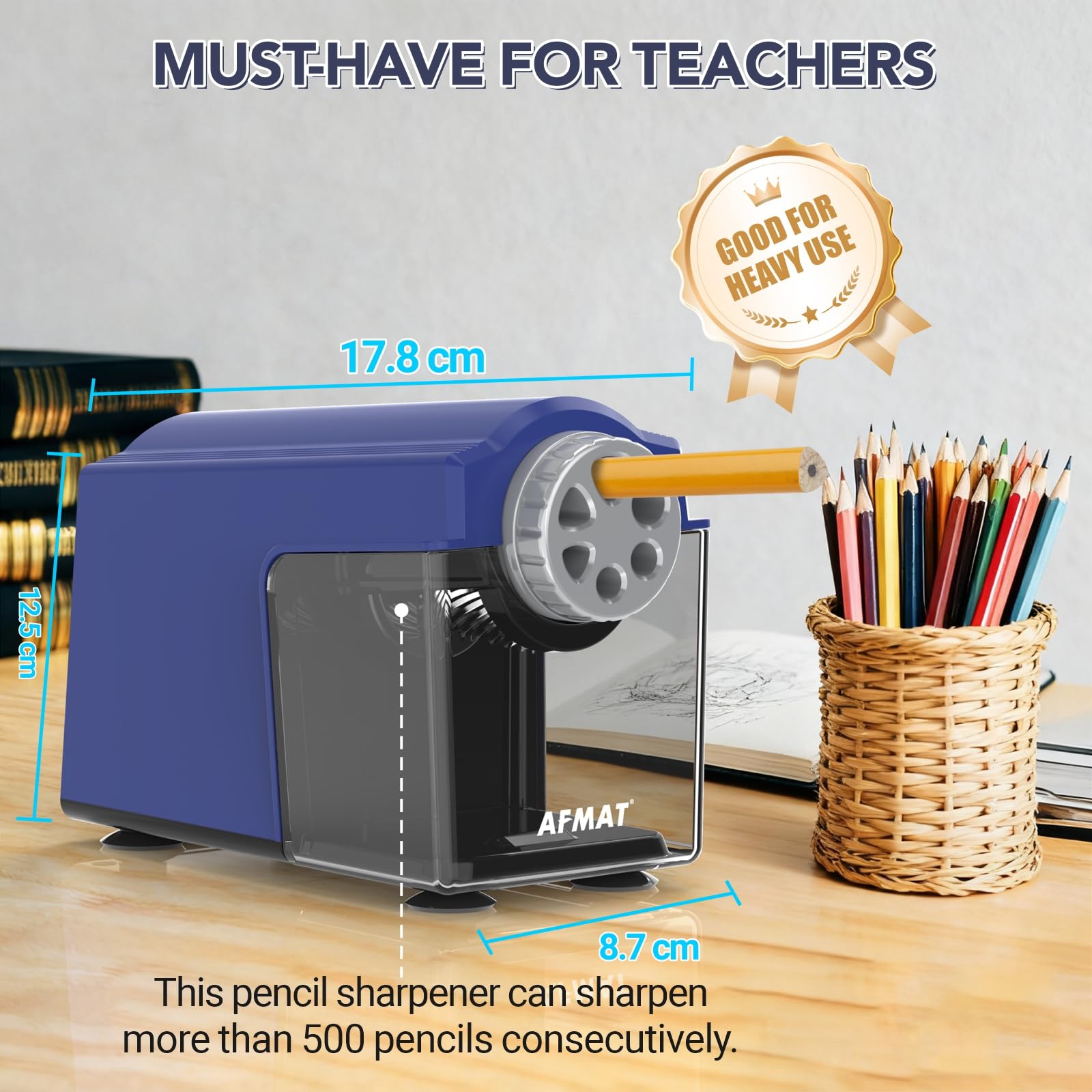 AFMAT Taille-crayon électrique avec récipient, 6 trous, grande capacité, avec boîte pour crayons fins de 6 à 11 mm d'épaisseur, rechargeable, robuste, arrêt automatique, pour bureau, école, artiste