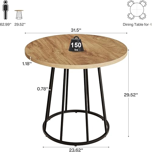 Miniatura 2 de Tribesigns Mesa de comedor redonda industrial, mesa de cocina de madera de 31.5 pulgadas para 2-4 personas, muebles de cocina y comedor de círculo