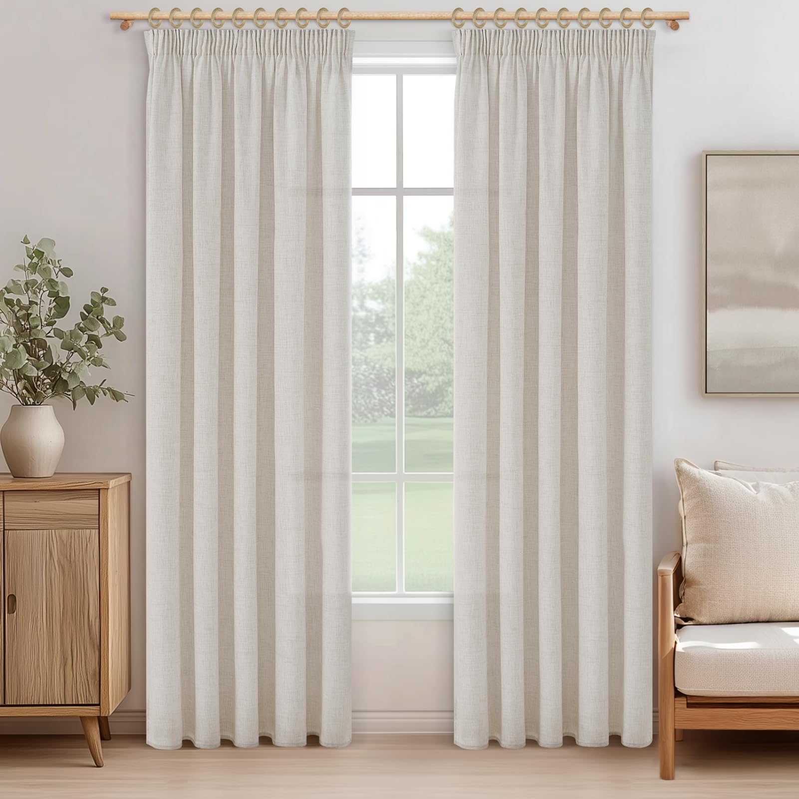 MRTREES Cortinas con Ganchos Largas para Cocina Salon Modernas 2 Piezas 140x260 CM, Cortina Visillo Lino Blanco Marfil Translucida Lindas Cortinas de Casa Dormitorio Comedor Global Recycled Standard Global Recycled Standard Global Recycled Standard