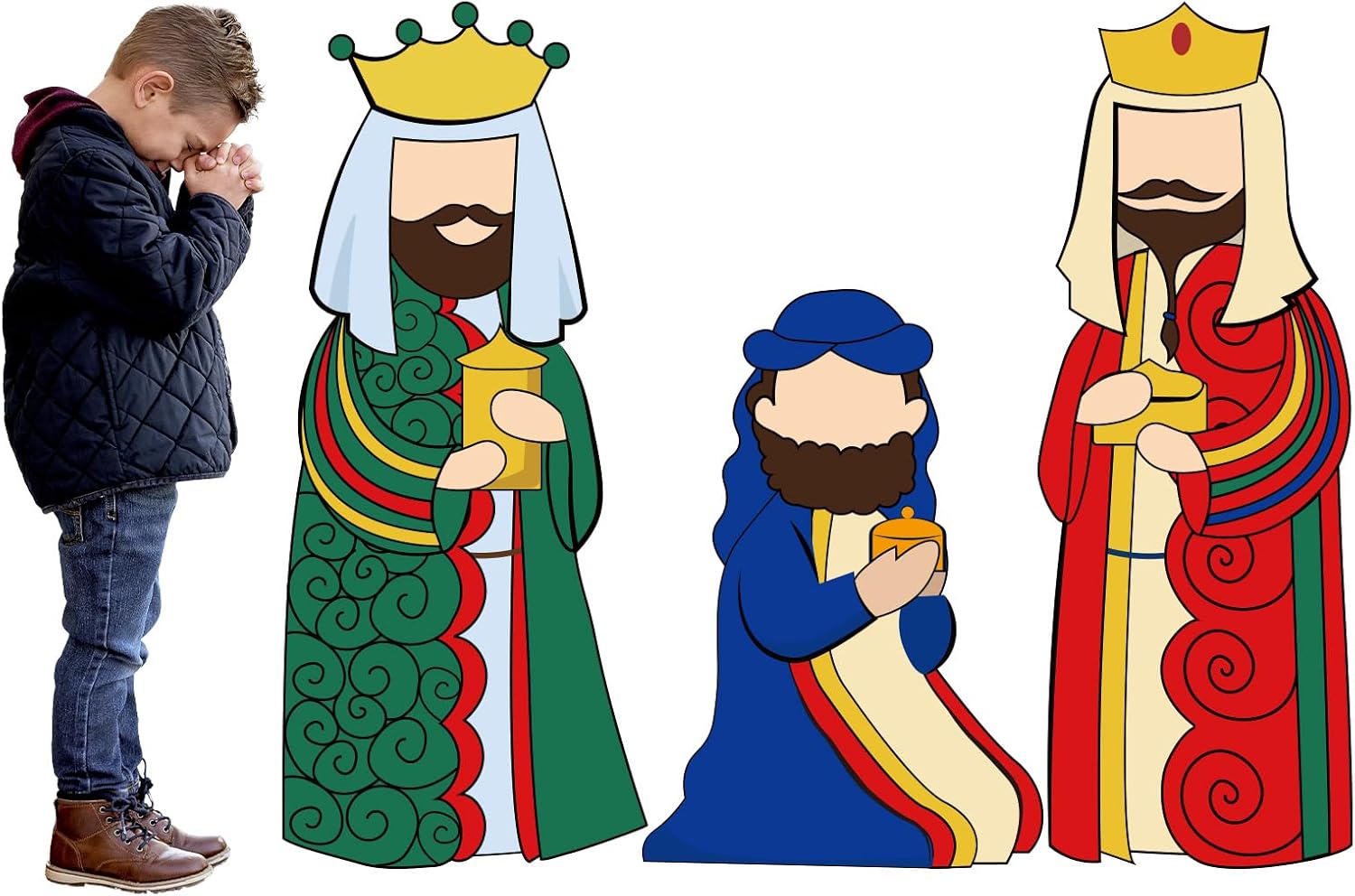 Yookeer 3 Pcs Three Wise Men Cardboard Cutout Stand Up Photobooth Props Three Wise Men Decoration Christmas Nativity Scene Photo Props Yard Nativity Backdrop Themed for Xmas Sunday School Decoration