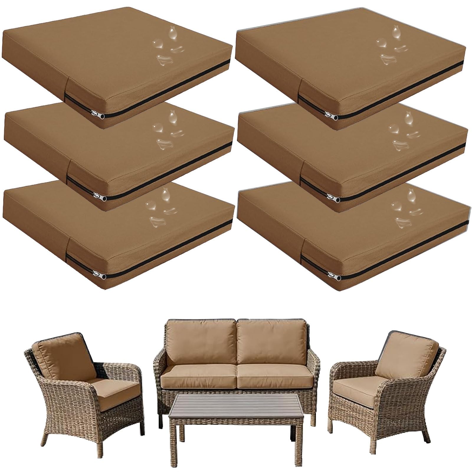 seokor Replacement Outdoor Cushion Covers Waterproof, 65x65 60x60 50x50cm set of 6/4/2/1 Garden Sofa Seat Cushion Slipcover With Zipper for Chairs, Patio and Rattan furniture(Color9,65x65x10cm(6pcs))
