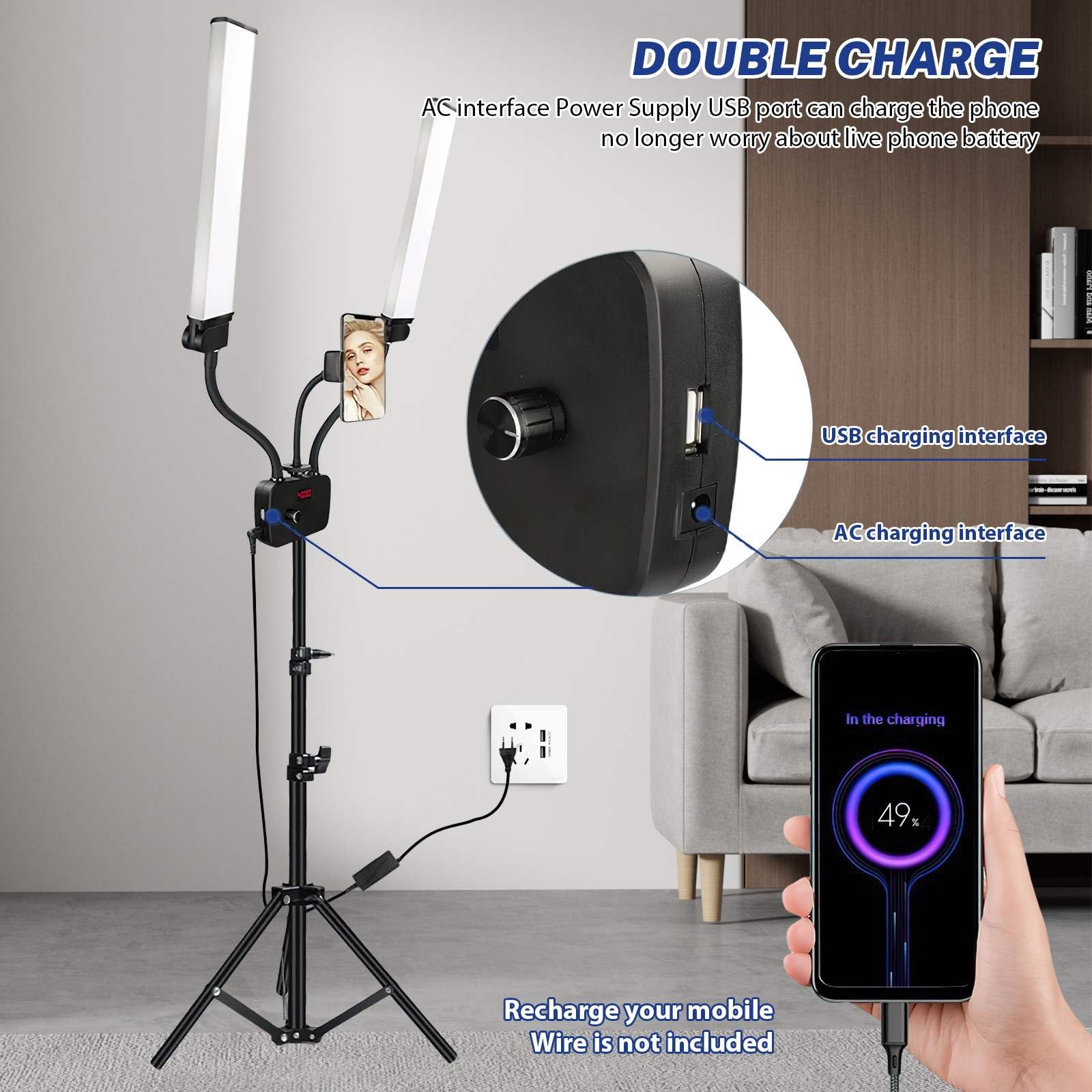 Lampada Ciglia A Doppio Braccio, Lampada Di Bellezza 45W Con Treppiede Regolabile, Lampada Led 3000K-5600K Con 2 Supporti Telefono, Per Trucco, Manicure, Tatuaggio, Fotografia, Live Streaming