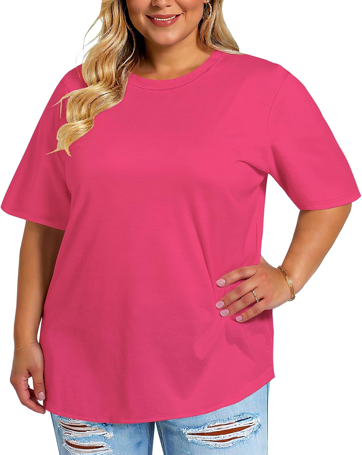 rosemia Plus Size Tshirts for Women Oversized Casual Tees Crewneck Short Sleeves Blouses - Image 2
