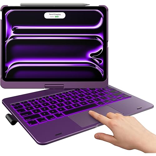 typecase Touch Keyboard Case for iPad Pro 11-inch(M4) 2024,Keyboard Case with 11 Colors Backlight for iPad Pro 11,360°Rotatable Protective Case with Pencil Holder,Built-in Trackpad,Thin&Light,Violet