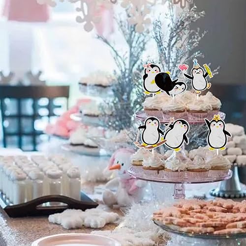 Miniatura 4 de 18 adornos para cupcakes de pingüinos con purpurina, decoraciones de pingüino para baby shower, cumpleaños de pingüinos, decoraciones de fiesta de