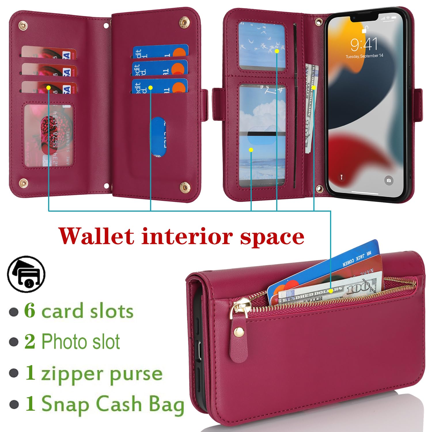 SailorTech for iPhone 12 Pro Max Phone Case Wallet with Card Holder for Women iPhone 12 Pro Max Wallet Case with Credit Card Slots Flip Case Zipper Shockproof Case for Men - Image 2