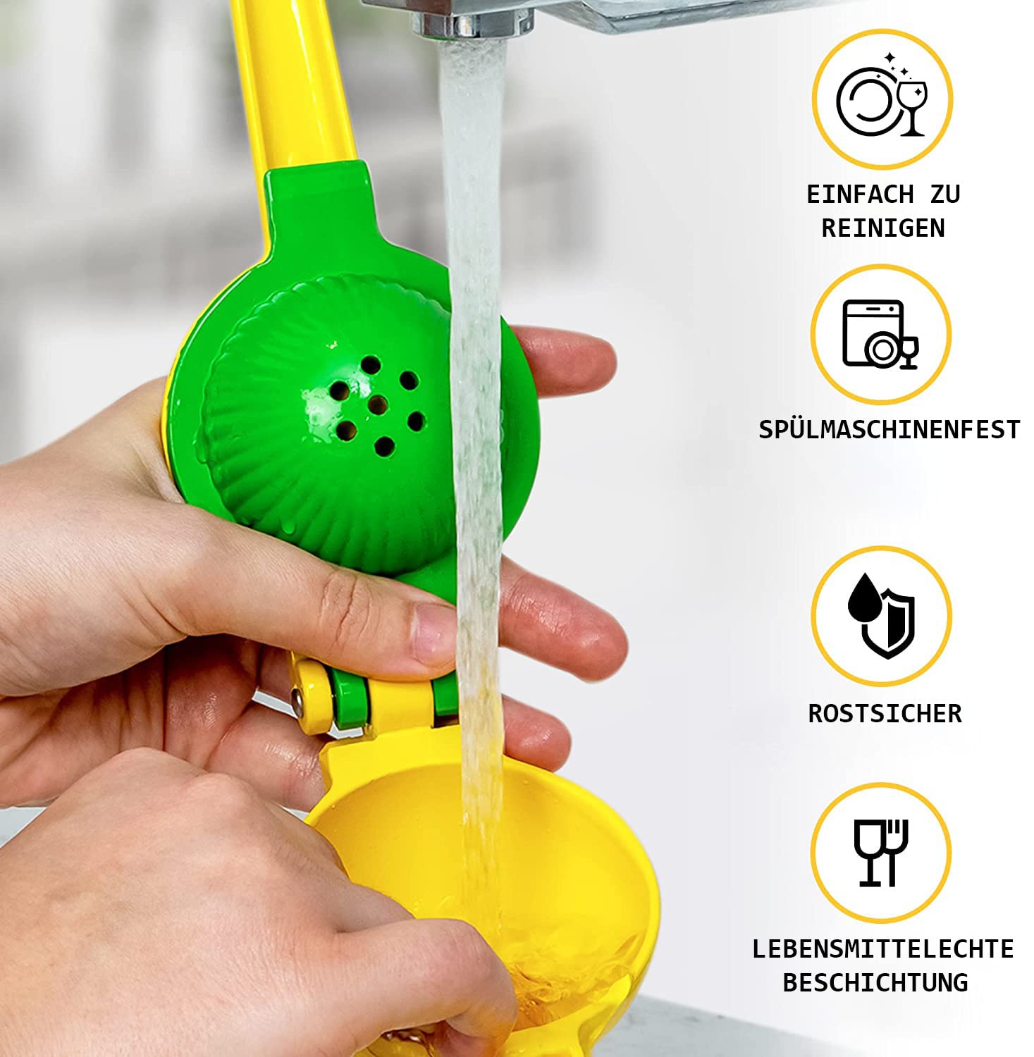 Zulay Kitchen Zitronenpresse & Limettenpresse, Manuelle Zitruspresse Handpresse für Zitronen und Limetten, Entsafter Saftpresse Manuell, Robuste Saftpresse aus Aluminium (Gelb/Grün)