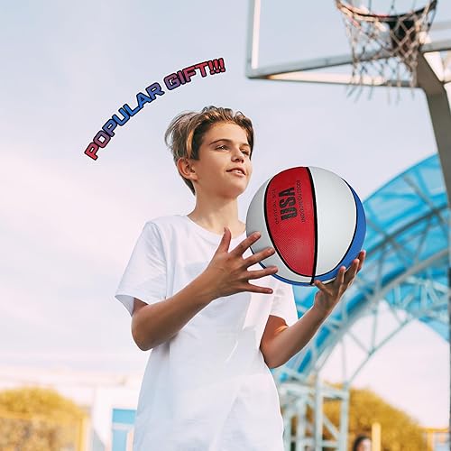 Miniatura 6 de Junkin 6 pelotas de baloncesto de goma a granel con bomba oficial para interiores y exteriores, pelotas de baloncesto de entrenamiento con peso para