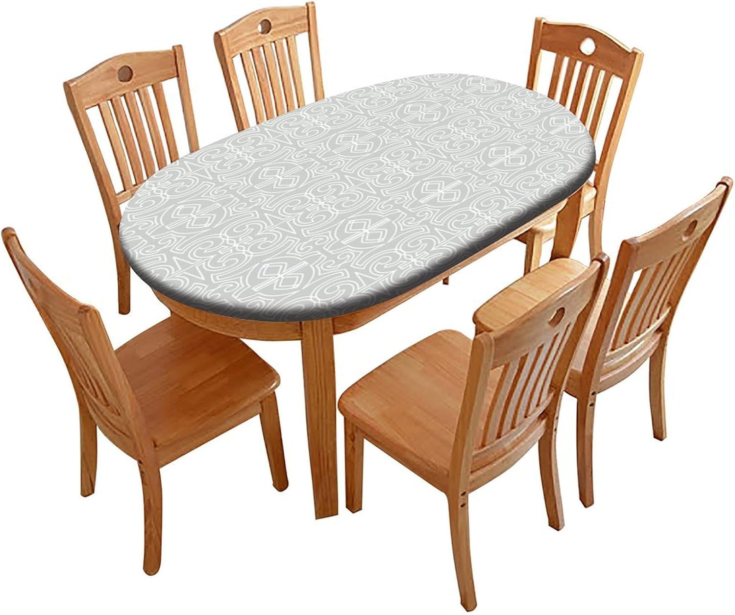 Abstract Flower Pattern Printed on Oval Table Protector, Elastic Tablecloth, Table Pads for Dining Room Table Rectangular, Fits for 48" x 68" Oval Table