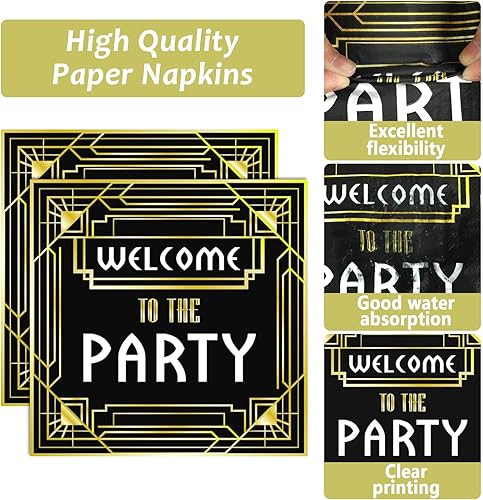 Miniatura 3 de 100 piezas de decoraciones de fiesta de los años 20, decoración de fiesta de cumpleaños de oro negro y negro, suministros de fiesta de misterio