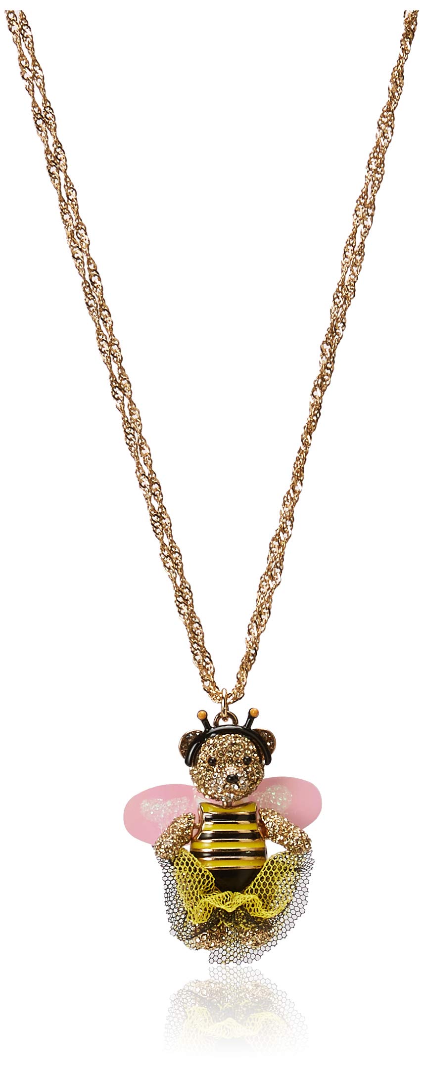Betsey Johnson Bumble Bee Pave Bear Pendant Long Necklace