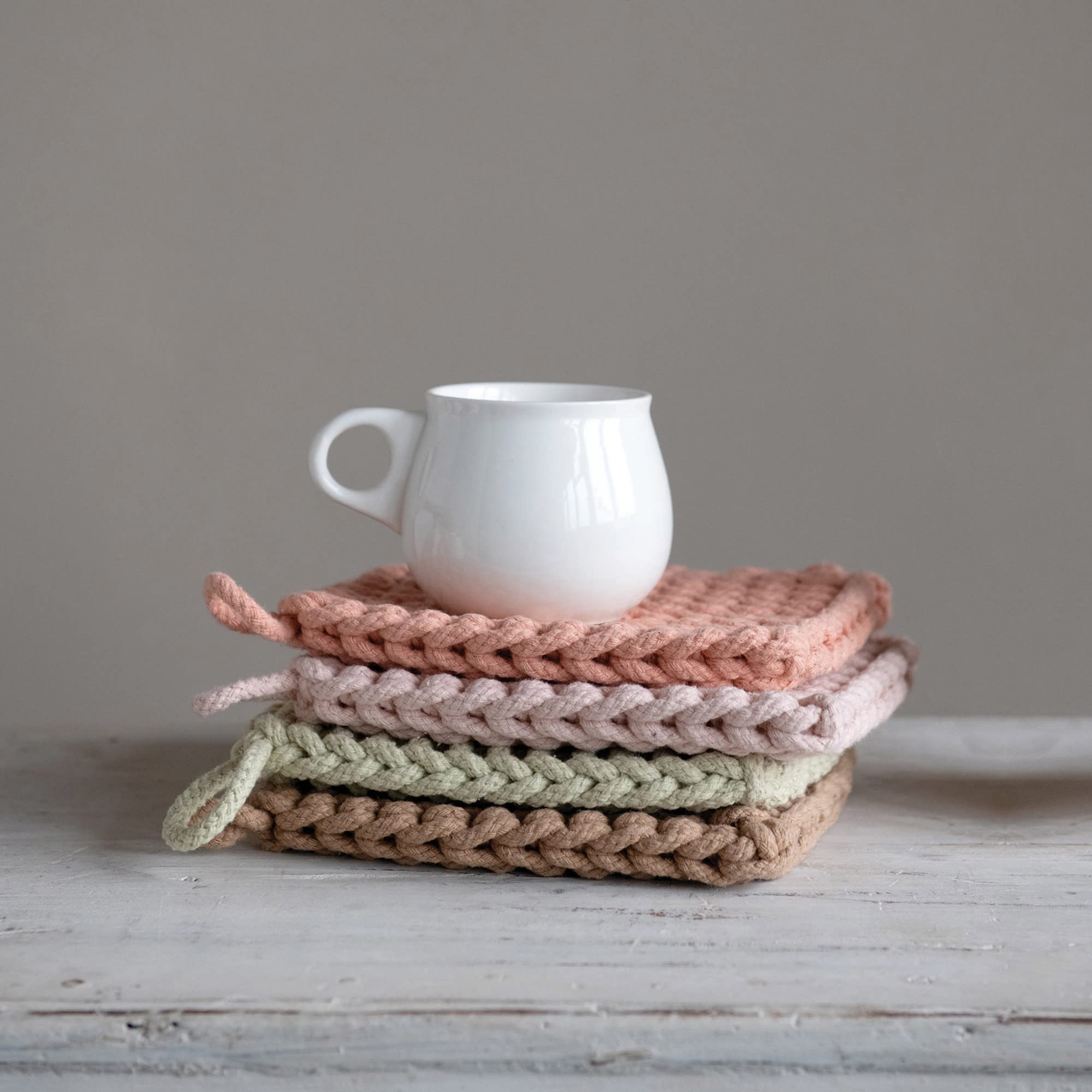 Creative Co-Op Set Of 4 Cotton Crocheted Pot Holders - Multicolor Kitchen Hot Pad Set, 8x8 Inches - View #13