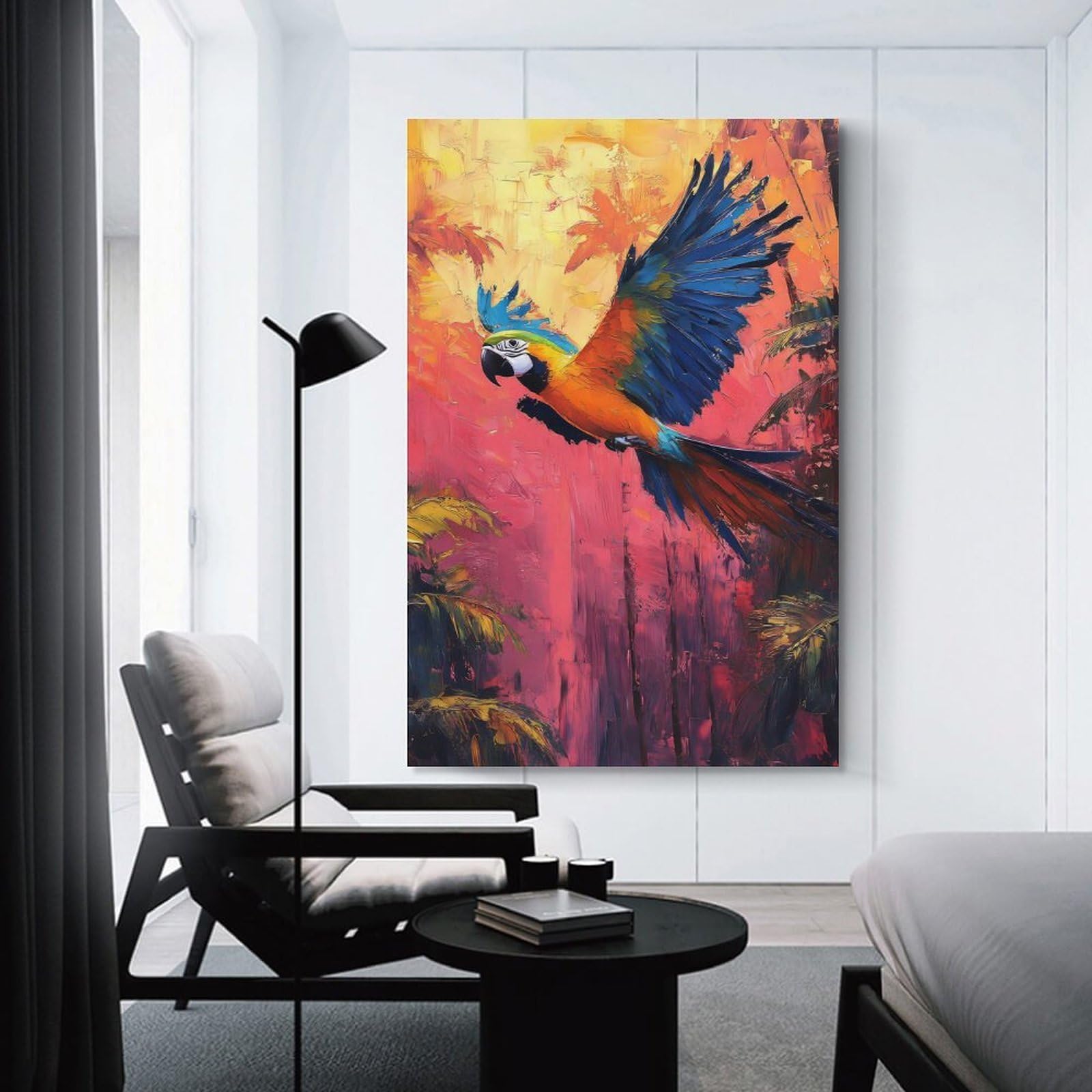 Junmoney Unframe-Style-22 Canvas Wall Art Macaw In Flight, 24X36inch(60X90cm), For Bedroom, Lounge Or Dressing Area, Canvas Wall Decor For Personal Spaces