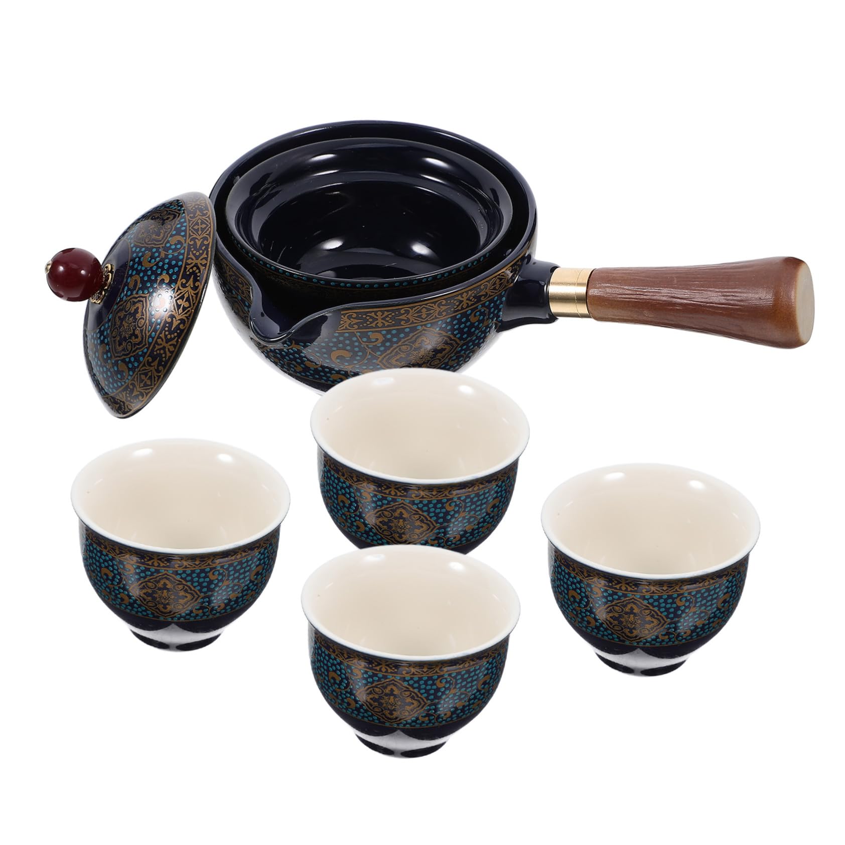 Juego de té chino de cerámica azul tradicional con asa cómoda para uso doméstico.