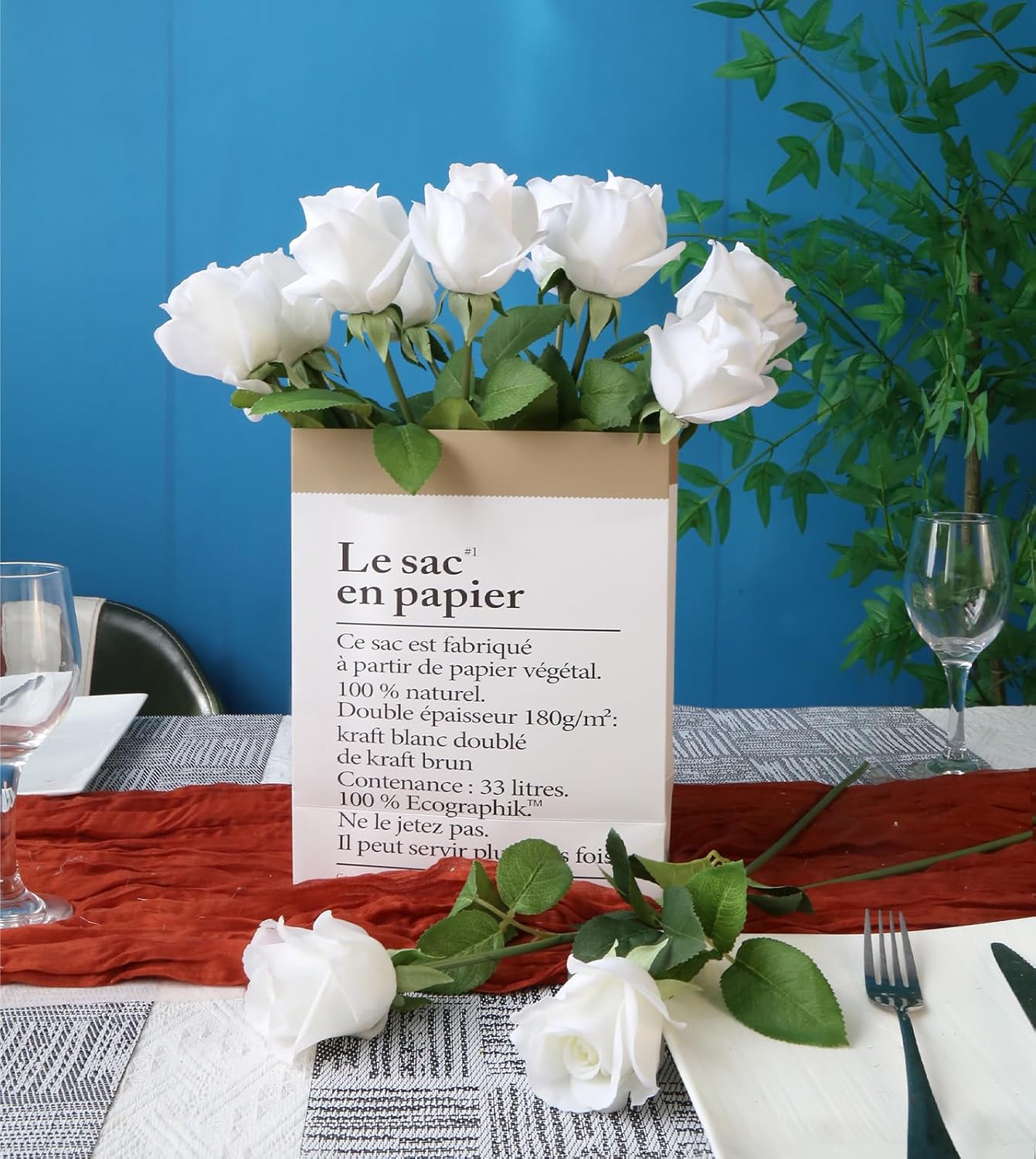 IPOPU 12PCS 22" White Real Touch Roses Artificial Flowers Realistic Rose Long Stem Roses Artificial Flowers for Home Party Wedding Table Centerpieces Décor(White)