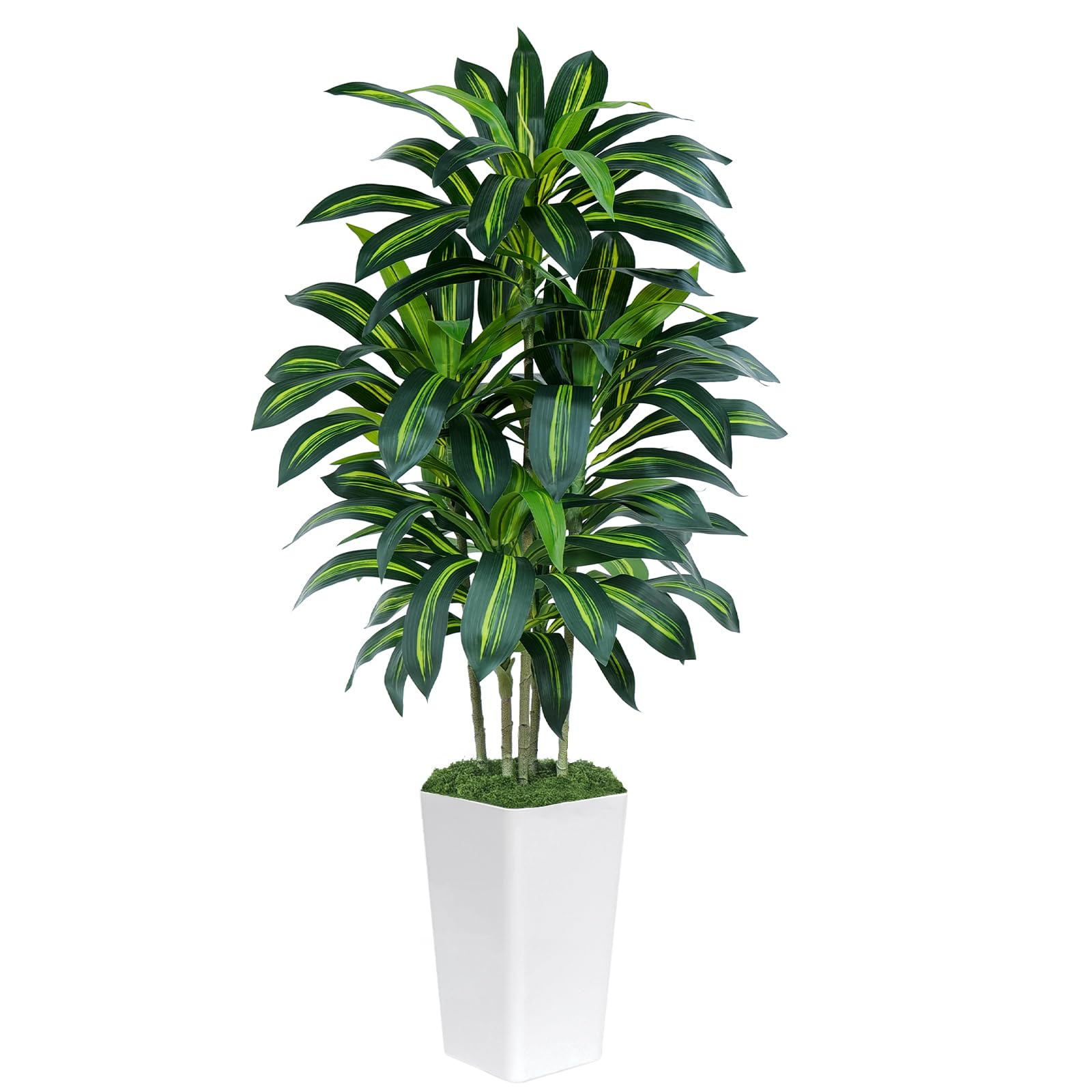 Pianta Finta Dracaena Artificiale 150cm alta con Vaso Bianco, Piante Finte da Interno Grandi Ha 108 foglie, Albero Artificiale Interni Per Soggiorno Ufficio Giardino Dec