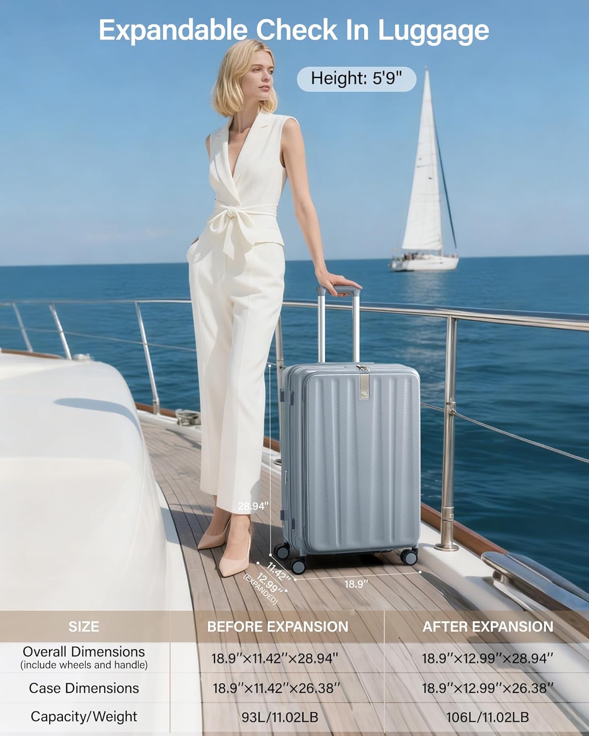 Hanke 26 Inch Expandable Luggage Top Opening Checked Bag Luggage Hard Shell Suitcases with Wheels Lightweight Travel Luggage Heavy Duty Luggage Suitcase with Lock for Woman Men-Grey - Image 2