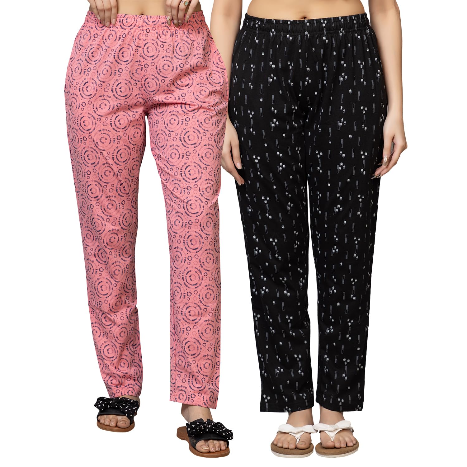 probasic Women's Printed Cotton Pyjama | Soft & Comfortable Regular Fit Sleepwear for Women | Casual Pajamas for Home, Nightwear & Loungewear | Pack of 2 | Multicolour-picture-44