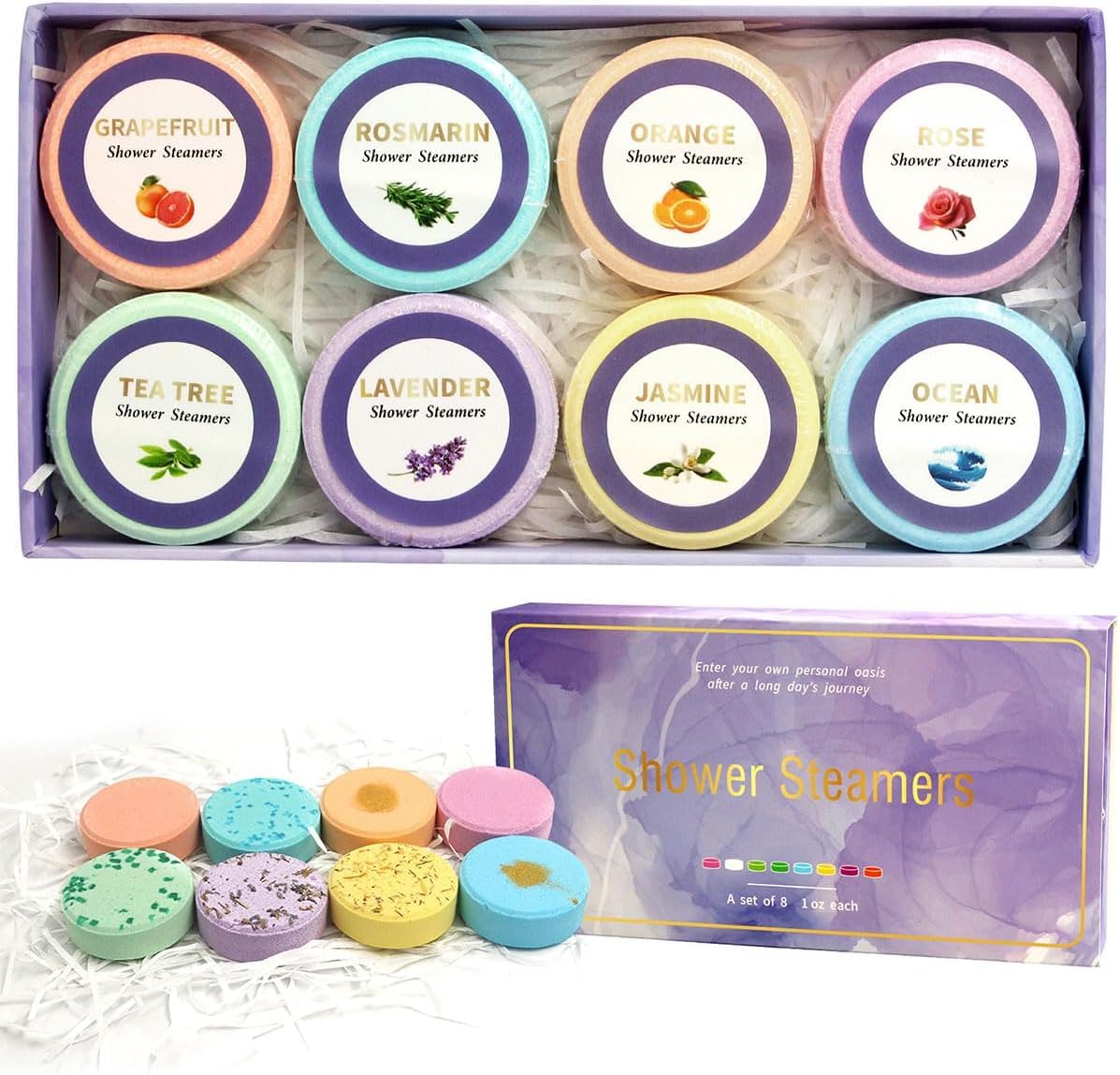 Uniface8 Pack Shower Steamers, Aromatherapy Shower Bombs with Essential Oils, Shower Steamers for Stress Relief, Self Care Relaxation Gifts for Women Men Includes Eucalyptus for Shower