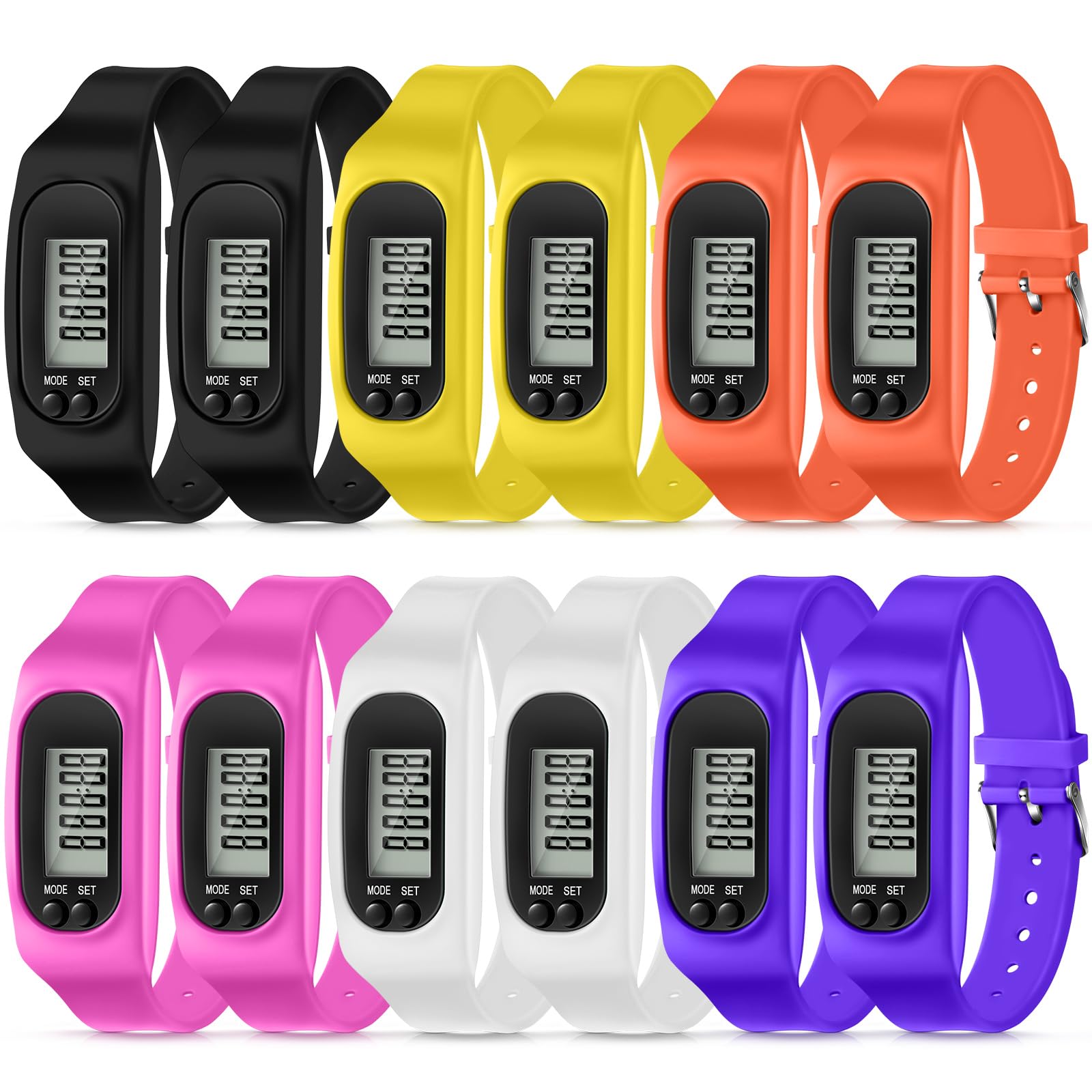 Geyoga 12 Pcs Pedometer for Walking Steps and Miles Pedometer Watch Silicone Steps Tracker Running Bracelet Ankle Step Counter for Calorie Burning and Step Counting