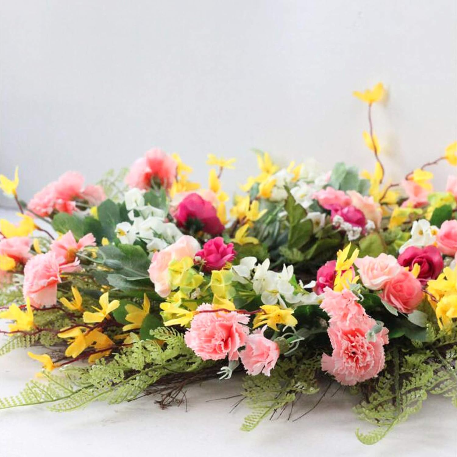 MINGZHE Spring Wreaths for Front Door,Summer Carnation Flower Wreath for Front Door, Artificial Carnation Yingchun Flower Wreath, Hanging Artificial Floral Door Wreath(#1)