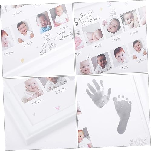 TOYANDONA Growth Picture Frame Month Milestone Photo Frame Hand and Footprint Keepsake for Boy Girl Creative White Growth Record Display for First Year Memories