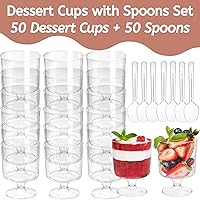Vista 3 de Youeon 50 Pack Mini Plastic Dessert Cups with Spoons, 5 Oz Clear Appetizer Goblet Dessert Cup, Small Shooter Cups for Desserts, Appetizers