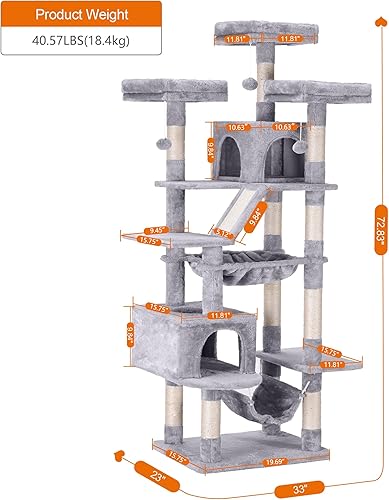 Miniatura 3 de Heybly Árbol para gatos, torre para gatos grandes de 73 pulgadas de alto, 20 libras, resistente para gatos de interior, condominio para gatos