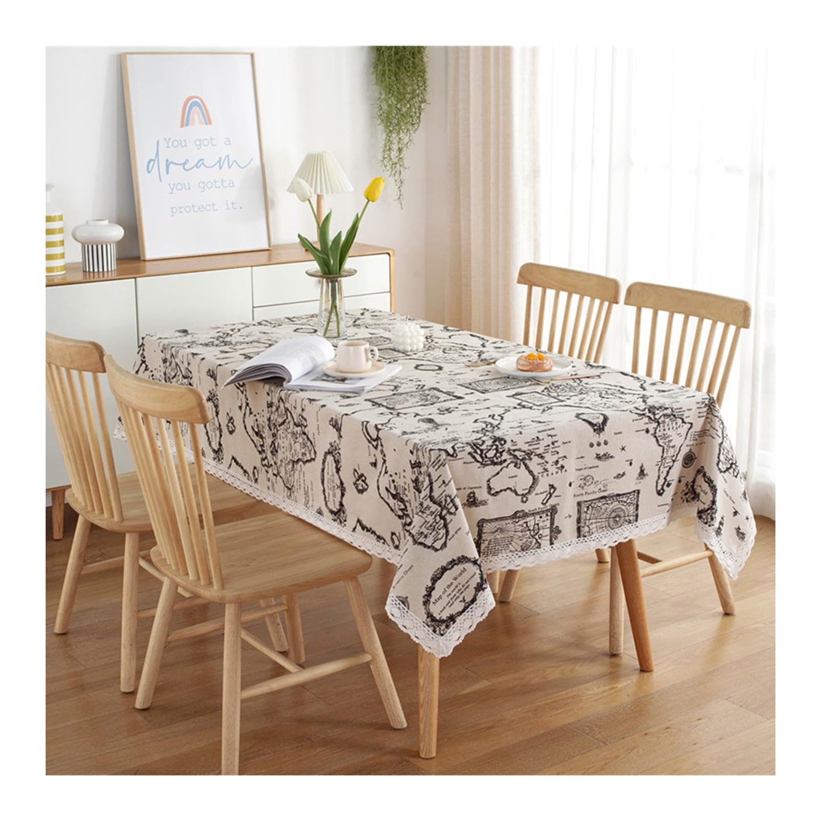Nappe anti-taches 140x200 KnSam en coton polyester carte dentelle beige