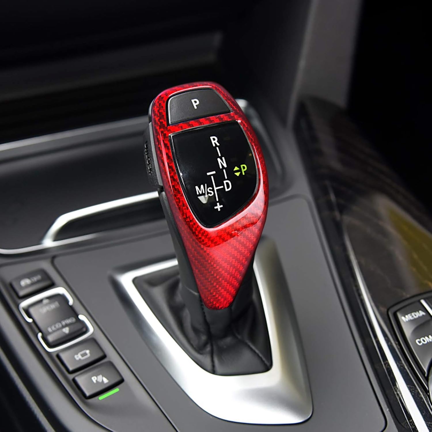 Compatible with Carbon Fiber Gear Shift Knob Cover Automotive Shift Lever Modified Decoration for BMW F06 F25 F26 I8 (Red)