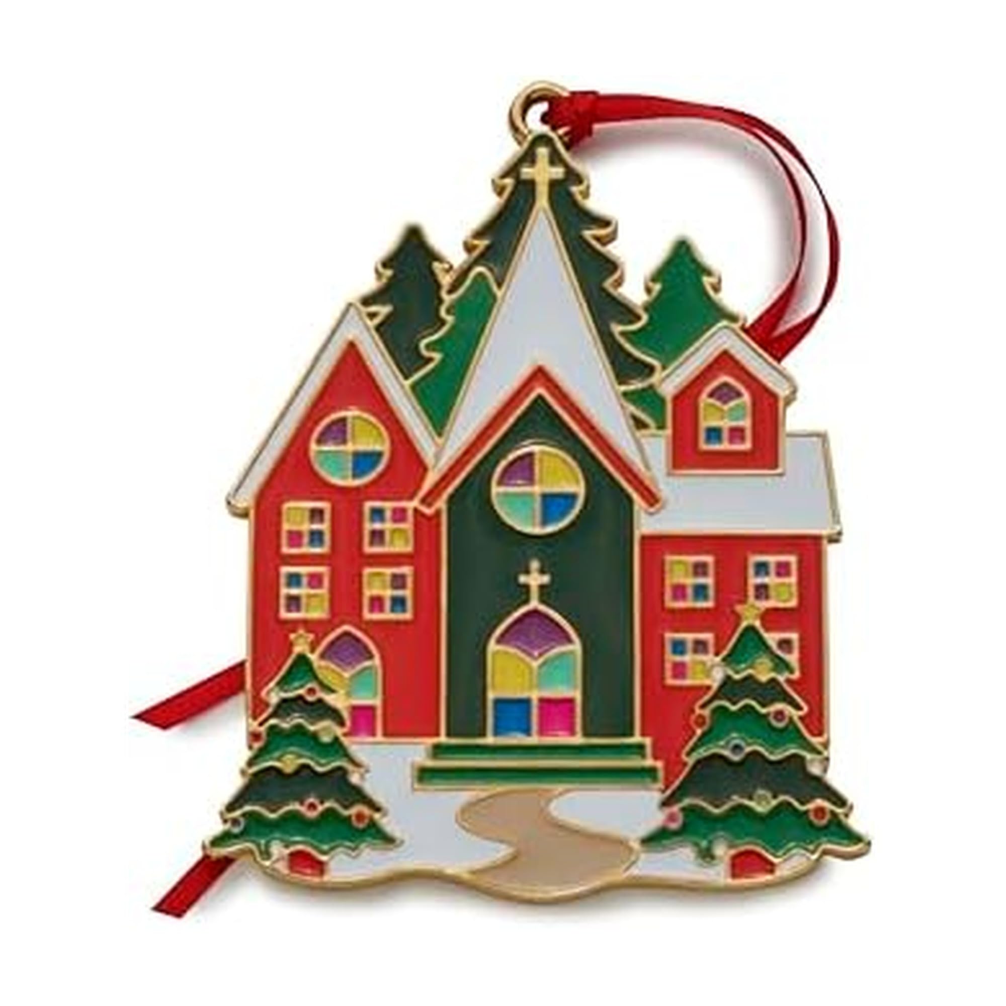 Wallace 2024 Gold Plated and Enameled Christmas Village Ornament - Church 1st Edition