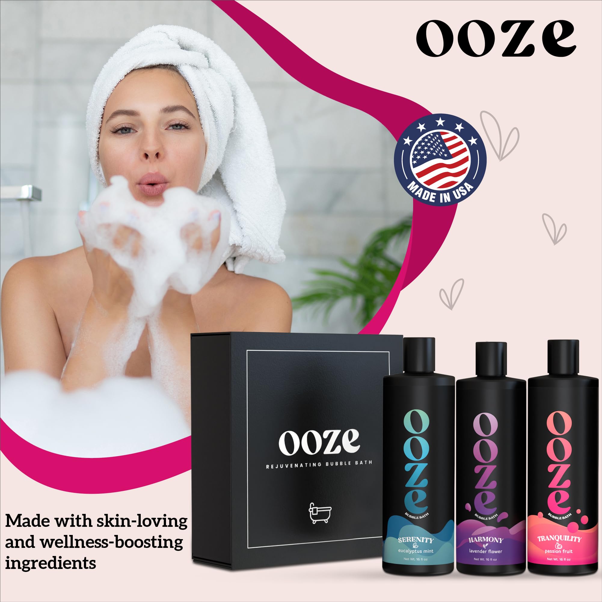 Zestaw do kąpieli z bąbelkami dla kobiet (355 ml) – lawenda, eukaliptus i marakuja – zestaw upominkowy w rozmiarze podróżnym do kąpieli i spa, prezent dla niej – zero parabenów, bez testów