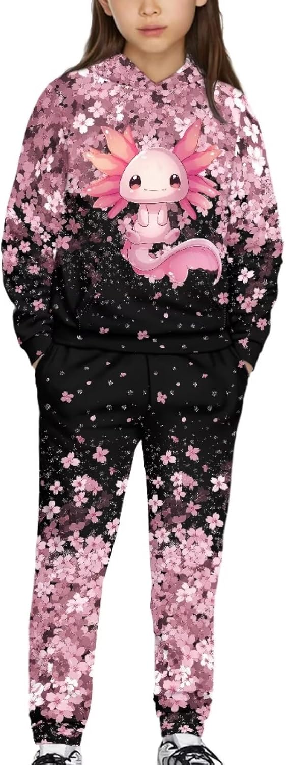 WELLFLYHOM Kids Clothes Girls Long Sleeve Hoodie Sweatsuits Tops and Pants 2Pcs Fall Spring Outfits Set (5-12T)