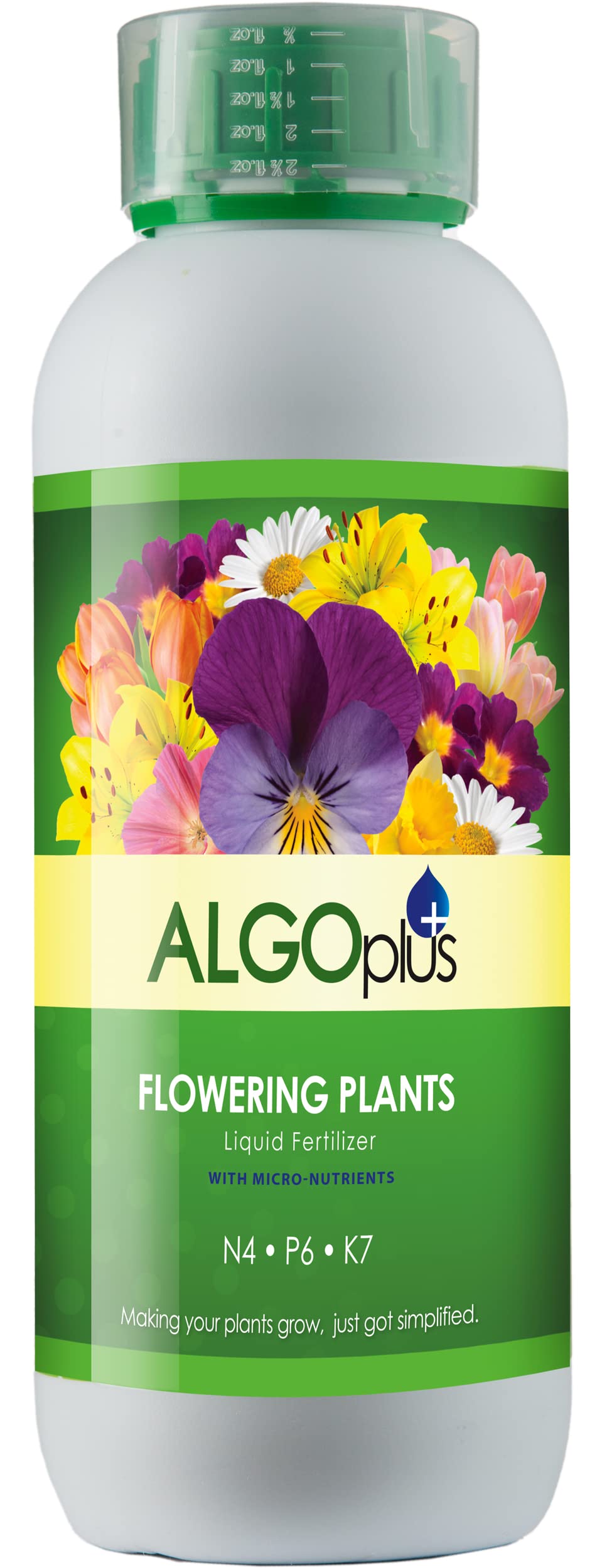 AlgoPlus for Flowering Plants - Perfectly Balanced Liquid Fertilizer for More Flowers and Bigger Blooms - 1L Bottle