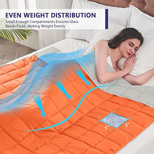 Miniatura 3 de yescool Manta con peso para adultos (20 libras, 60 x 80 pulgadas, naranja) Manta pesada refrescante para dormir, perfecta para 190-210 libras, manta