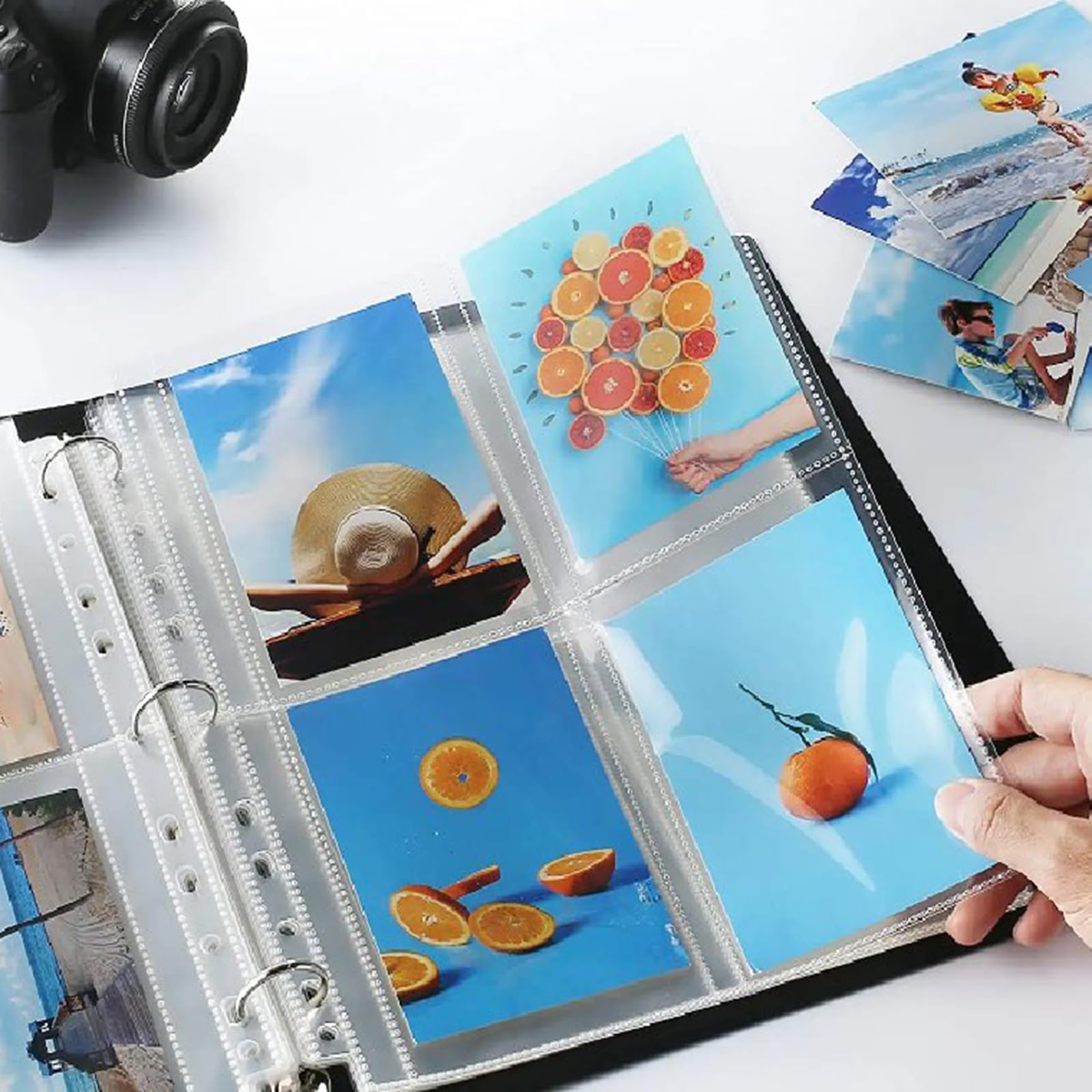 30 Stück Transparent Postkartenhüllen Fotohüllen A5 Postkarten Doppelseitig Fotohüllen 4 Taschen Foto Seitenschutz Fotoalbum Nachfüllseiten für Familien, Hochzeits
