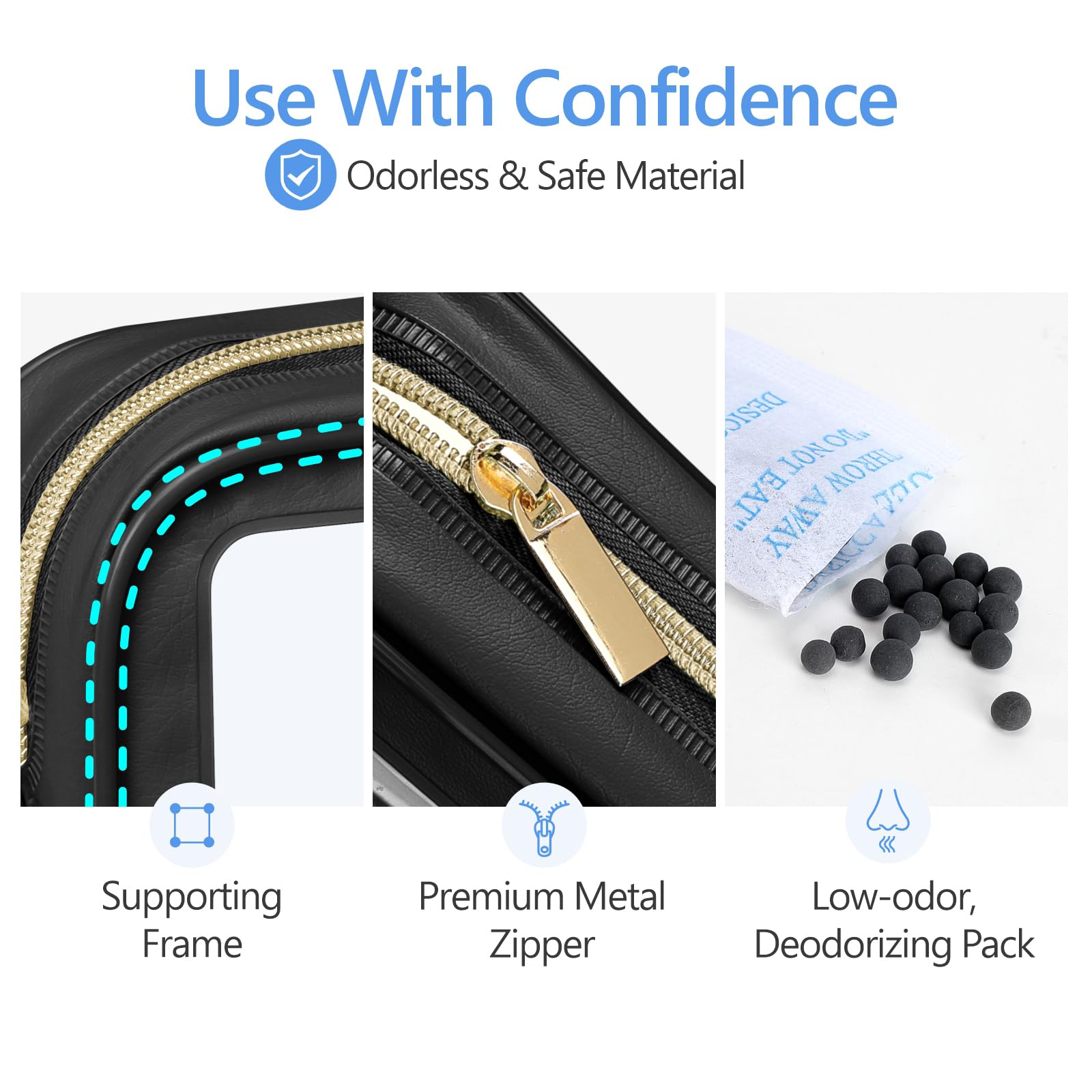 PACKISM Neceser aprobado por la TSA, bolsas de maquillaje transparentes con bordes de color, bolsas de aseo transparentes para viajes, se adapta a diversas necesidades de almacenamiento, 3 negro